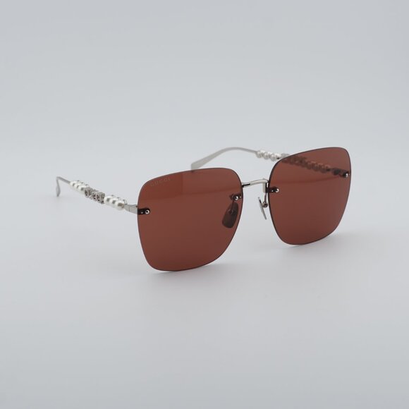 Gucci GG1923SA 002 Sunglasses Silver with Pearl Square Frame, Brown Lenses main image 10